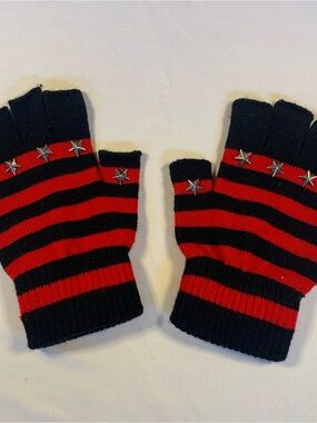 Hot Topic Black & Red Striped Fingerless Mittens with Star Studs